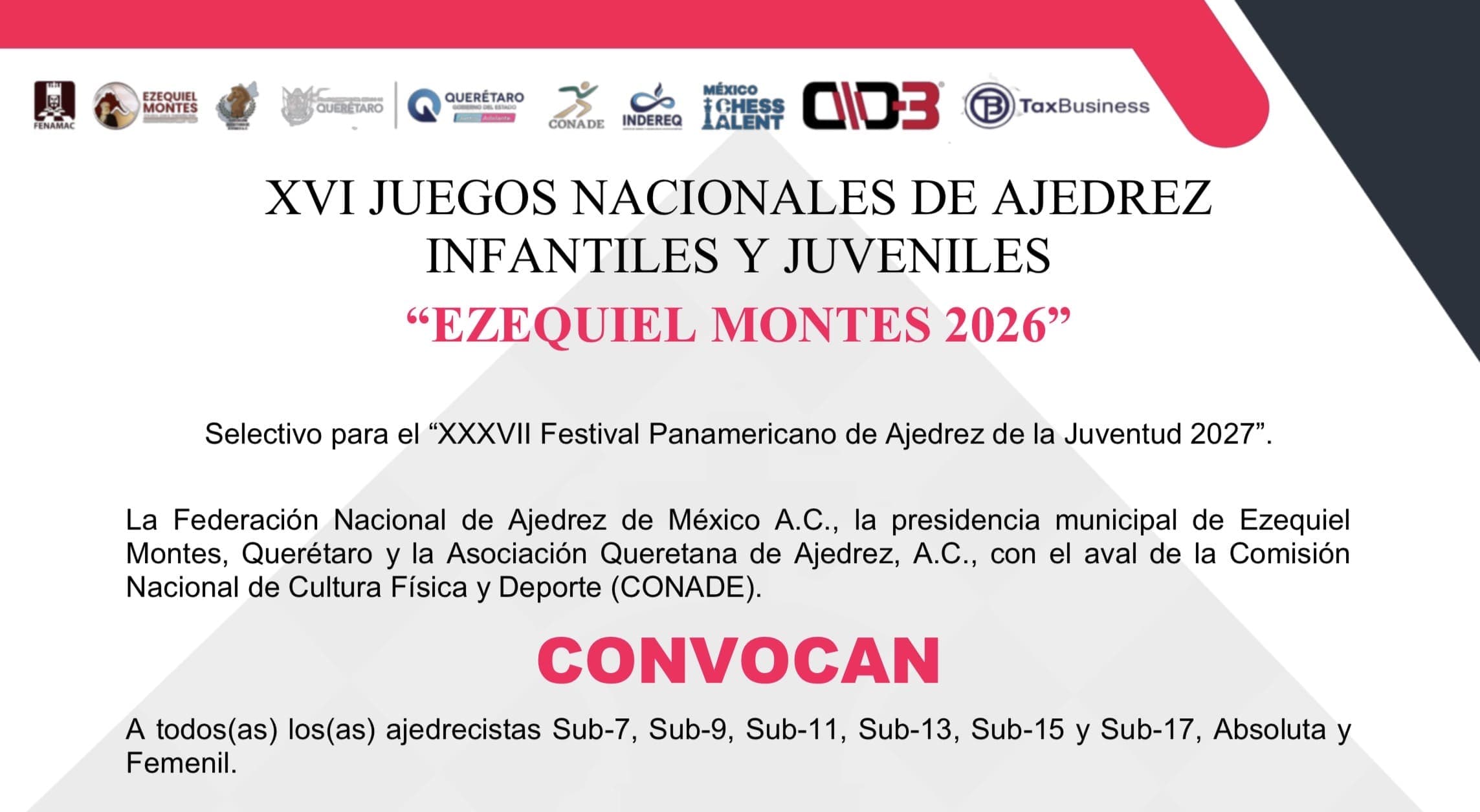 XVI JUEGOS NACIONALES DE AJEDREZ INFANTILES Y JUVENILES “EZEQUIEL MONTES 2026”